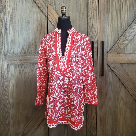 Tory Burch Tops - Tory Burch Red Floral Tunic
